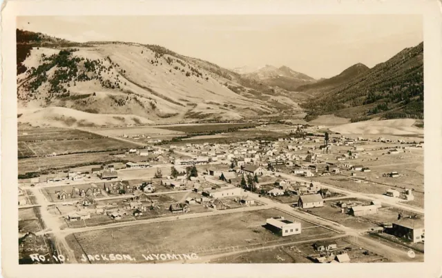 c1920s Aerial View of Jackson, Wyoming Real Photo Postcard/RPPC