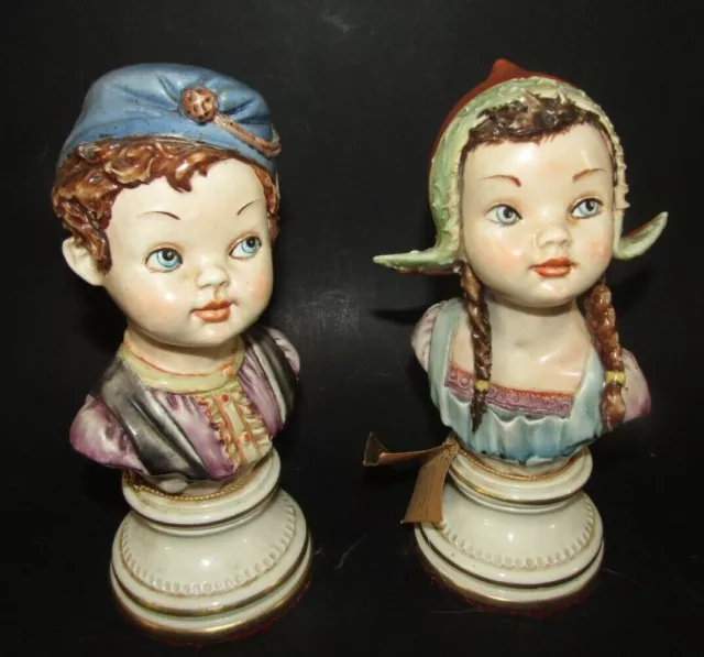 PAIRE STATUE PORCELAINE CAPODIMONTE BUSTE dutch boy and girl bust bel etat vgc