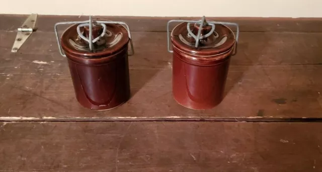 Vintage 1960's Small Brown Bean Pots with Attached Lids