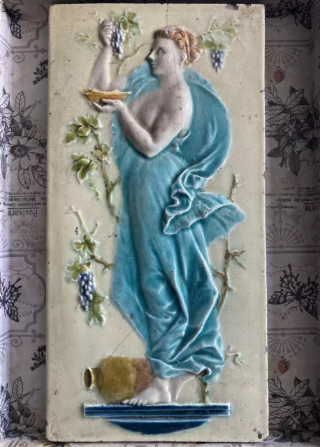 An Incredible Antique tile, 19th / Early 20th Century Image Of The Godess Flora