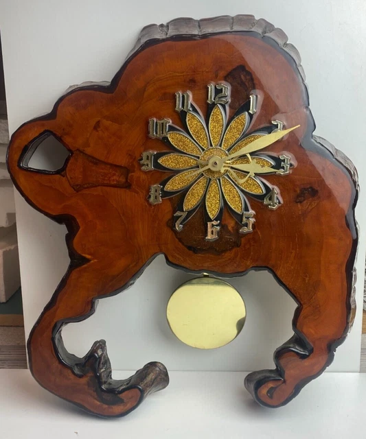 Orologio da parete vintage a pendolo laccato tronco legno / fetta albero / lastra