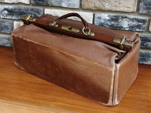 Arzttasche Leder Koffer braun ca. 50 x 25 x 30 cm Alt Antik 3
