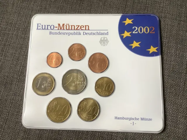 2002 Germany Official 8 coin FDC Euro Munzen Set [1c - €2] Hamburg Set J  Pack