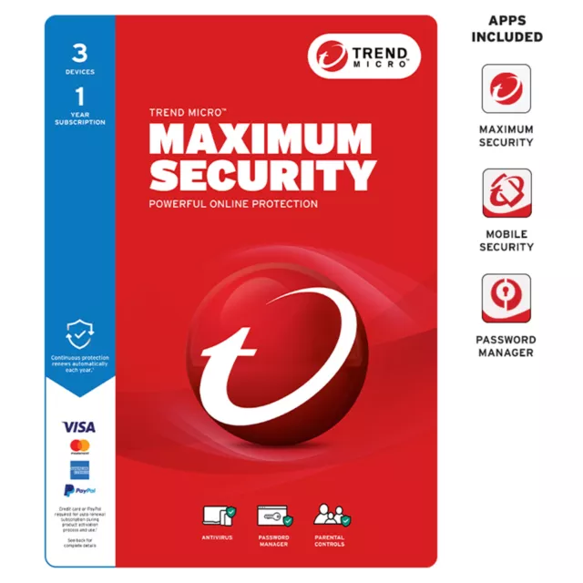 Trend Micro MAXIMUM SECURITY 3D 1YR 9337694077720