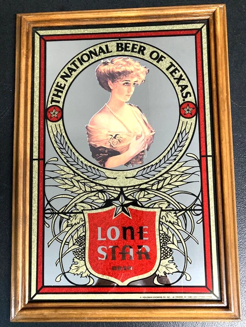 Vintage 1984 Lone Star National Beer of Texas Victorian Woman Mirror Wood Frame