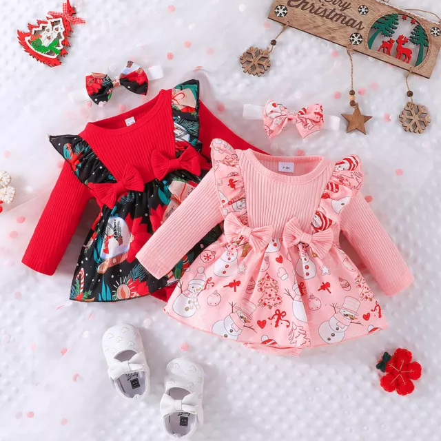 Newborn Baby Girl Christmas Snowmen Romper Jumpsuit Dress Outfit Clothes Set