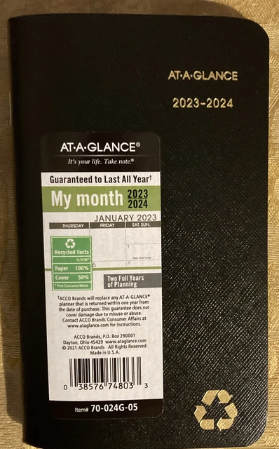 2023-2024 AT-A-GLANCE MONTHLY Pocket Planner Black (3.5" x 6") 70-024G