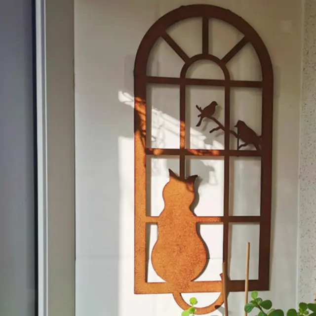 Silhouette de fenêtre de chat, décoration murale en métal, Statue d'animal