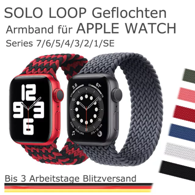 Geflochten Solo Loop Armband für Apple Watch Series 7-3 SE 45-38mm Braided Nylon