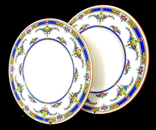 Mintons K109 Princess Blue Band Yellow Flower 2 pc 10 1/4" Dinner Plates 1922