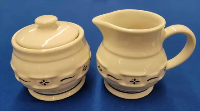 Longaberger Pottery Woven Traditions Ivory Creamer & Sugar Set 4"