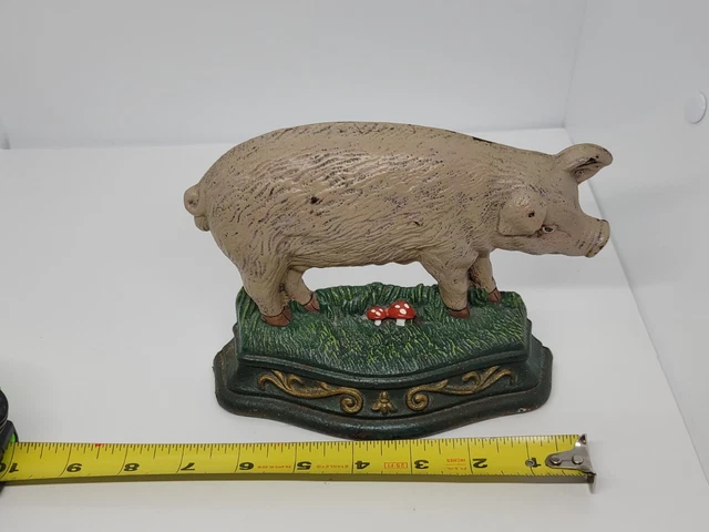 Vtg Wright Studios Cast Iron Door Stop Pig Farmhouse Rustic Cottage Mushrooms