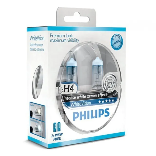 Lampade H4 PHILIPS WHITE VISION 2 H4 + 2 W5W 4300K +60% DI LUCE