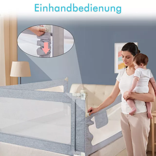 150/180 /200cm Bettgitter Rausfallschutz Baby Fall Bettschutz Kinderbettgitter