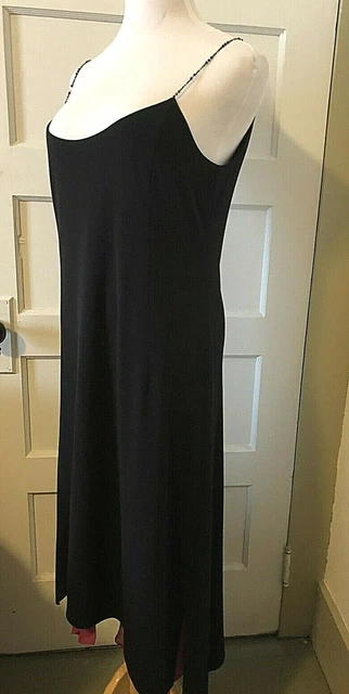 Kay Unger Black Beaded Spaghetti Strap Gown Hot Pink Hem detail Size 14
