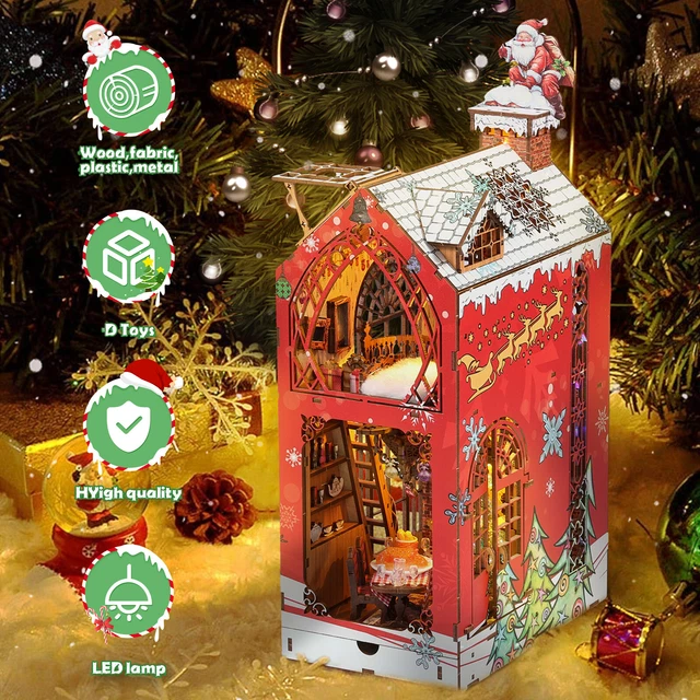 DIY BOOK NOOK Wood Miniature Dollhouse Kit 3D Miniature Kit with LED ...