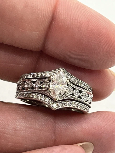 Victorian Art Deco Vintage 5Ct Diamonds Wedding Ring Set 14K White Gold Plated