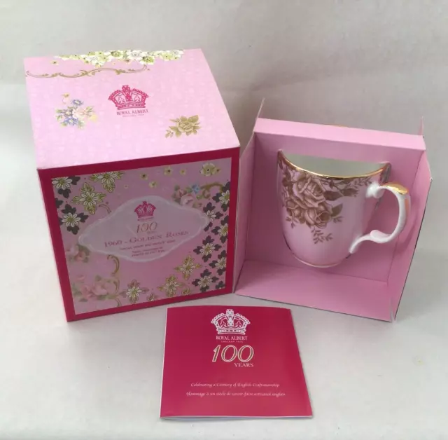 Royal Albert 100 Years Teaware Coffee Mug - 1960's Golden Roses Pink Background