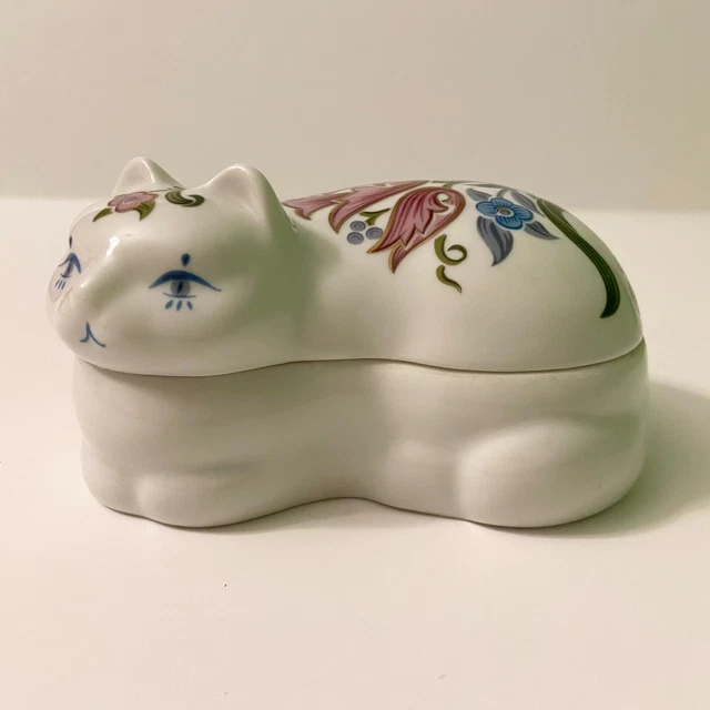 Vintage Elizabeth Arden Floral Cat Candle Porcelain Trinket Box Never Used