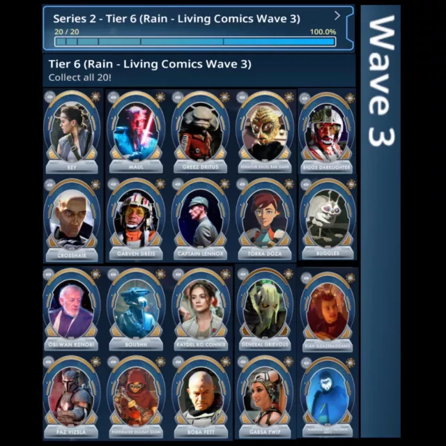 RAIN-TIER 6 BASE-20 CARD SET-living comics wave 3-TOPPS STAR WARS CARD TRADER