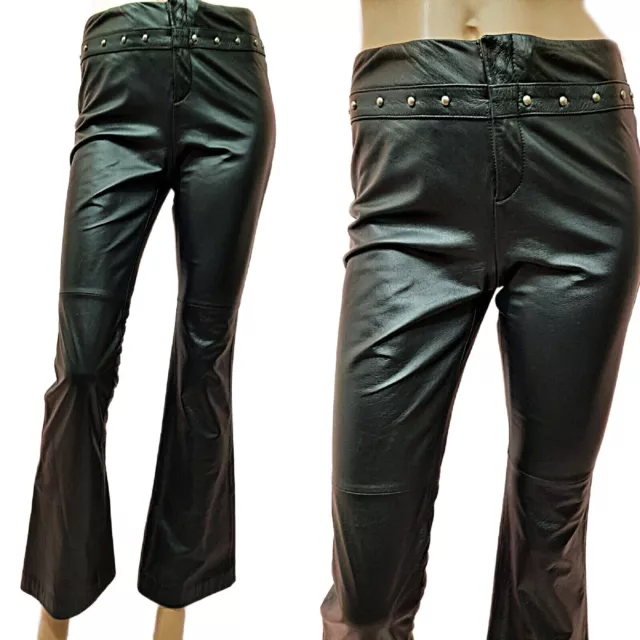 Y2K Ralph Lauren Black Leather Pants Studded Bootcut Size 2 New Deadstock