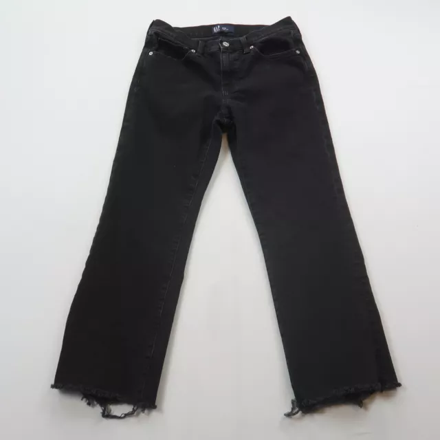 Gap Womens Kick Fit Crop Jeans Size 8 / 29 Black Raw Hem Mid Rise Stretch