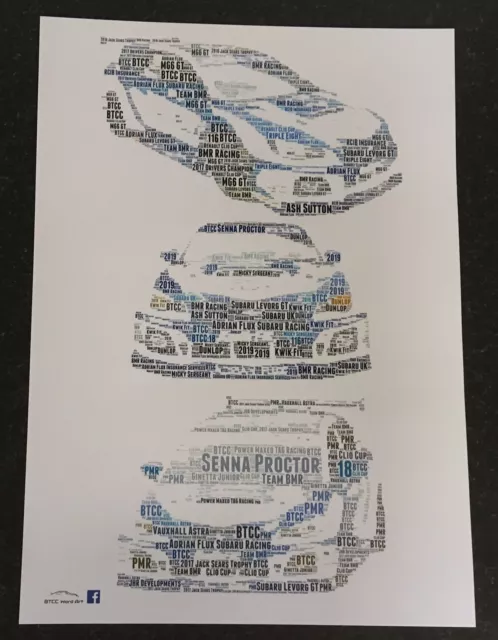 2019 BTCC Adrian Flux Subaru Racing Sutton Proctor Word Art ~ A3 Glossy Poster