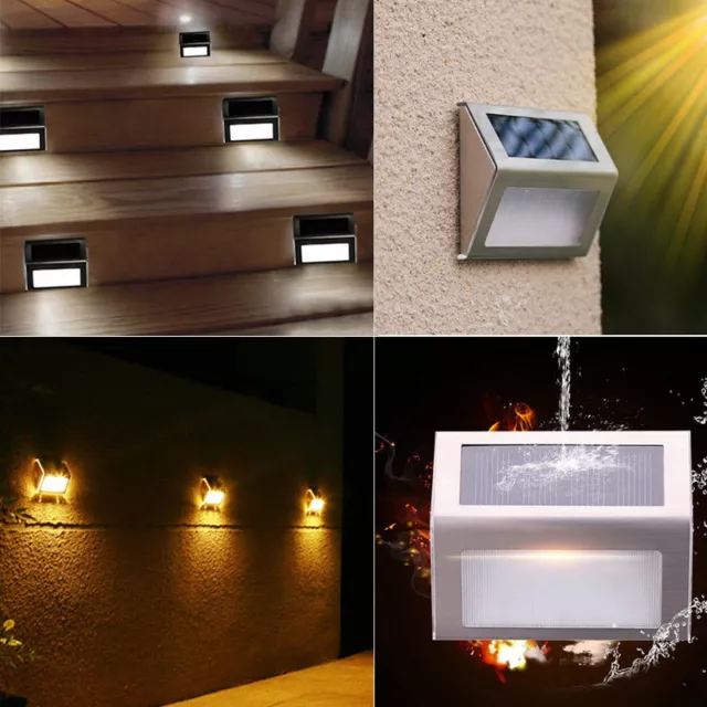 4PCS 3 LED Outdoor Solar LED Stainless Steel Garden Patio Step Stair Deck Lights