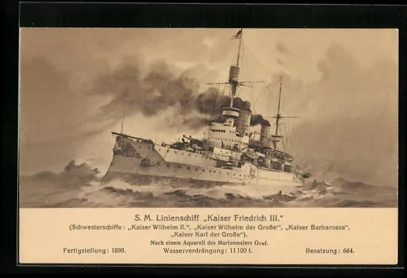 Ak Battle Ship Sm Battleship Kaiser Friedrich III