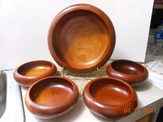 Vintage Medium Brown Teak Wood Salad Bowl (4) Small (1) Serving  NICE L@@K