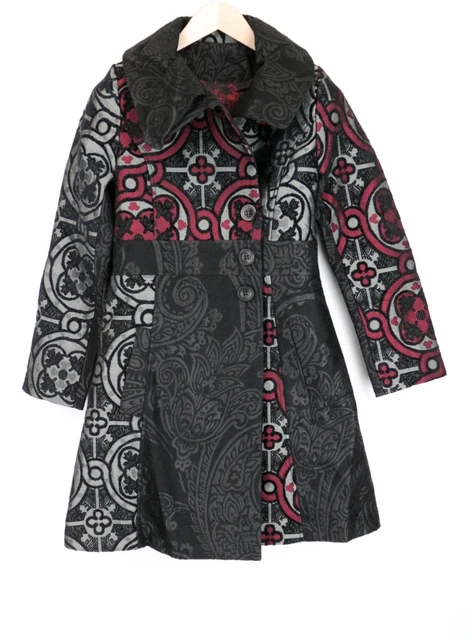 Manteau Fantaisie Desigual Multicolore Brodé - Taille 40, Tons Marrons, Manches Longues, Occasion Excellent état