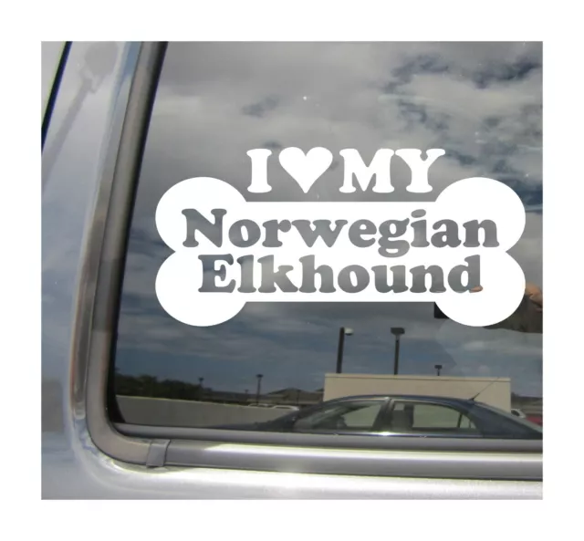 I Heart Love My Norwegian Elkhound - Dog Bone Car Vinyl Decal Sticker 13366