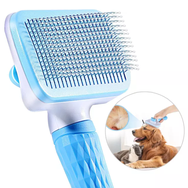 Pet Dog Cat Brush Grooming Self Cleaning Slicker Brush Massage Hair Comb Cleaner