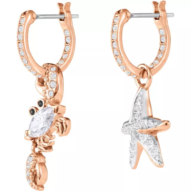NIB SWAROVSKI #5480784 Crab & Starfish Ocean Rose Gold Tone Pierced Earrings
