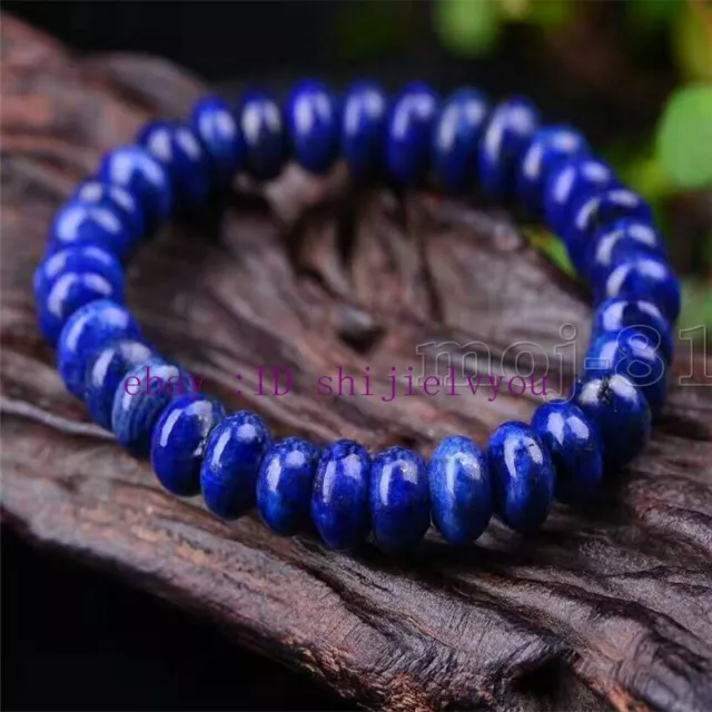 Fashion 5x8mm Natural Blue Lapis lazuli Gemstone Beads Stretchy Bangle Bracelet