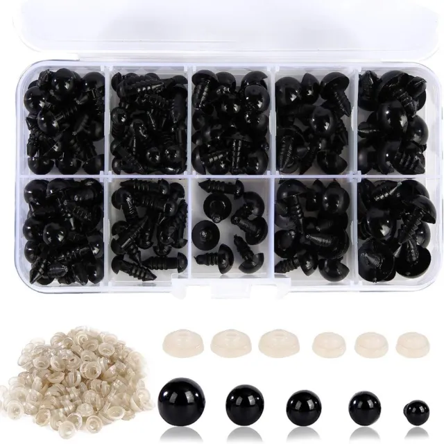 100 Pack Safety Eyes, Black Crafts Safety Eyes Spiral Solid Plastic Eyes with Washers for Bear, Doll, Puppet, Plush Animal and DIY Craft (10mm)