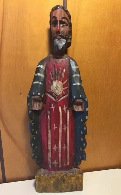 Antique Hand Carved Folk Art Wooden Hand Painted Jesus Christ Figure French