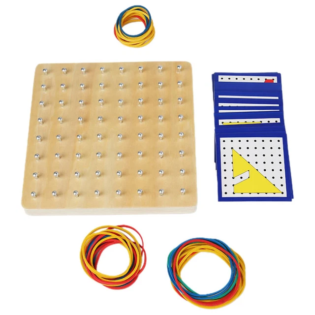 Geoboard In Legno Montessori - Giocattolo Educativo Con Carte E Elastici