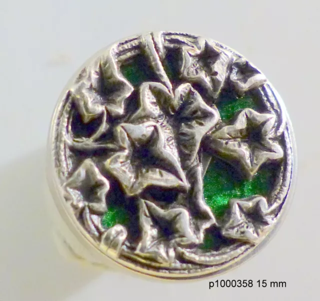 BOUTON  15 mm  FLEUR fond laqué vert  1000358