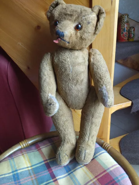 tres ancien ours en peluche Articulé années 1930-40