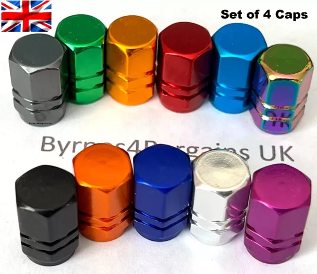 Tyre Valve Dust Caps Car Bike Motorcycle Alloy X 4 UK Seller