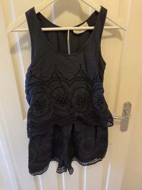 Abercrombie & Fitch Navy Blue Broderie Playsuit - Size Small (UK 8)