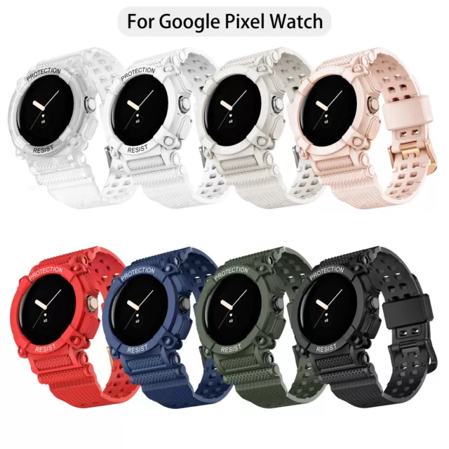 Para Google Pixel Watch Correa de Deporte Silicona de una sola pieza con Funda