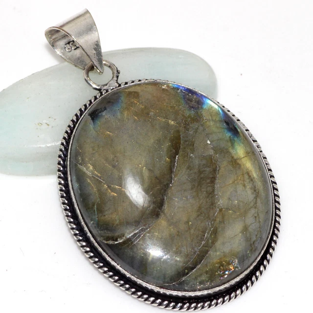 Feurig Labradorite 925 Versilberter Anhänger 2.1 " Promise Geschenk für Damen GW