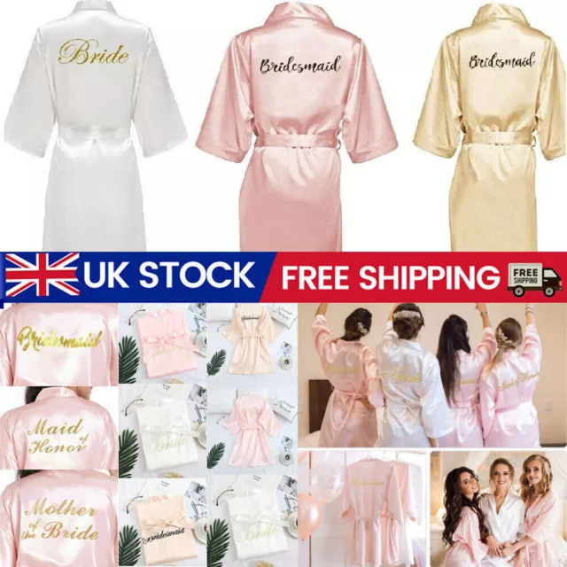 UK Personalized Wedding Robe Bridesmaid Bride Mother Dressing Gown Satin Silk