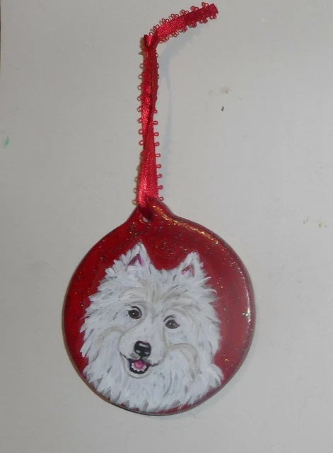 American Eskimo Dog Christmas Ornament Decoration Hand Painted Ceramic