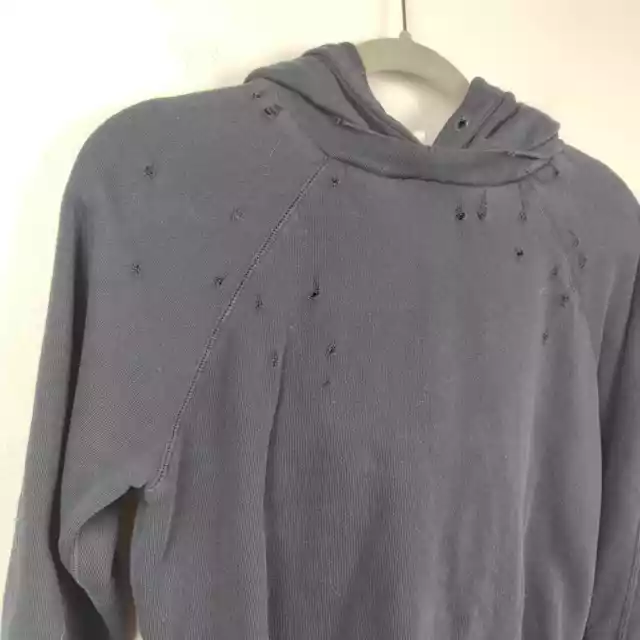 Helmut Lang Hoodie Womens Medium Distressed Cotton Terry Black Sweatshirt 2