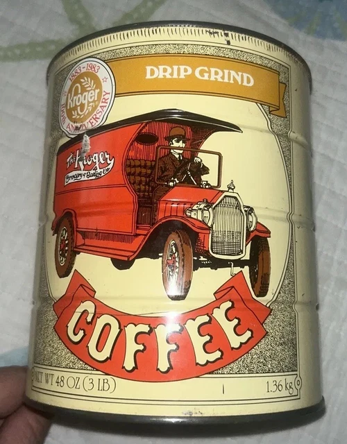 VINTAGE KROGER 100TH Anniversary Automatic Drip Grind Coffee Can 3lbs