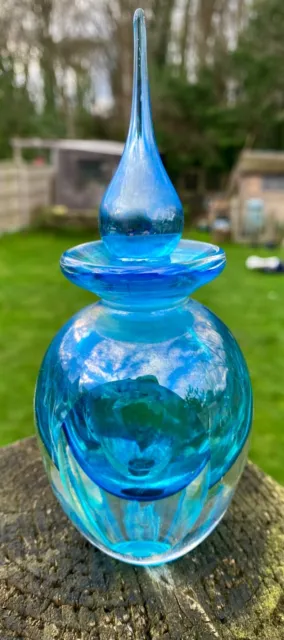 Art Glass Blue Perfume Bottle With Stopper Heavy Cased