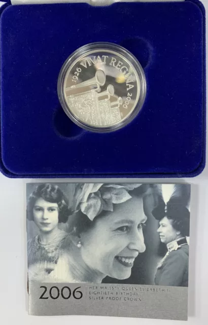 2006 QEII 80th BIRTHDAY SILVER PROOF £5 WITH BOX AND COA